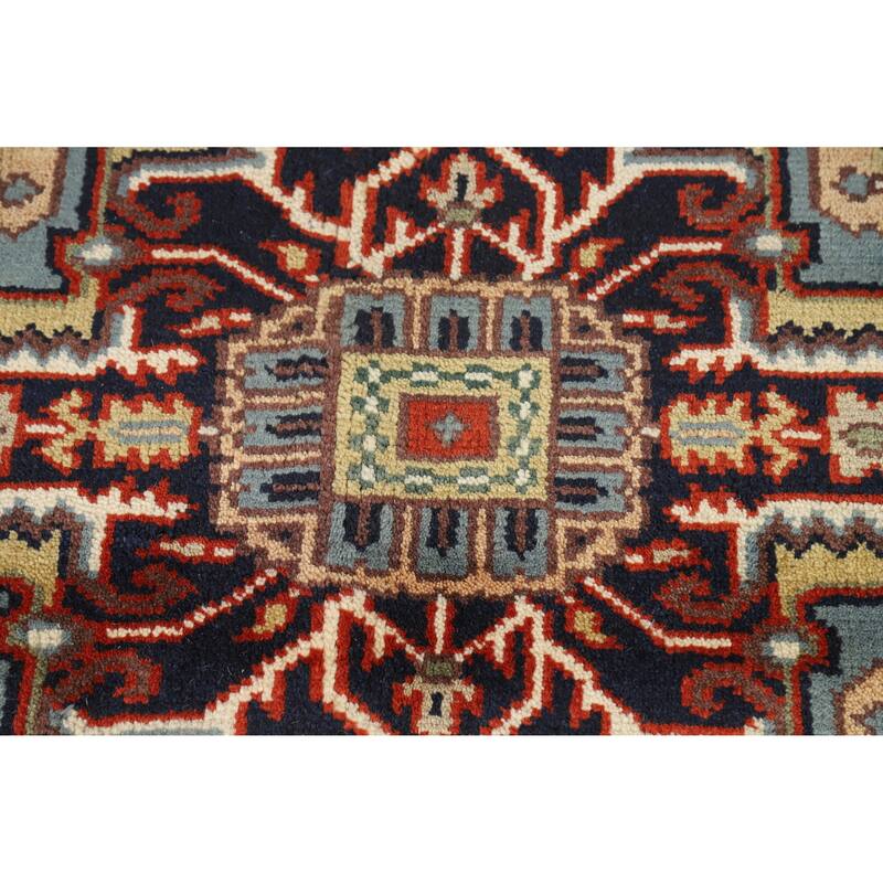 Medallion Heriz Serapi Indian Area Rug Hand-Knotted Wool Carpet - 7'11" x 9'10"