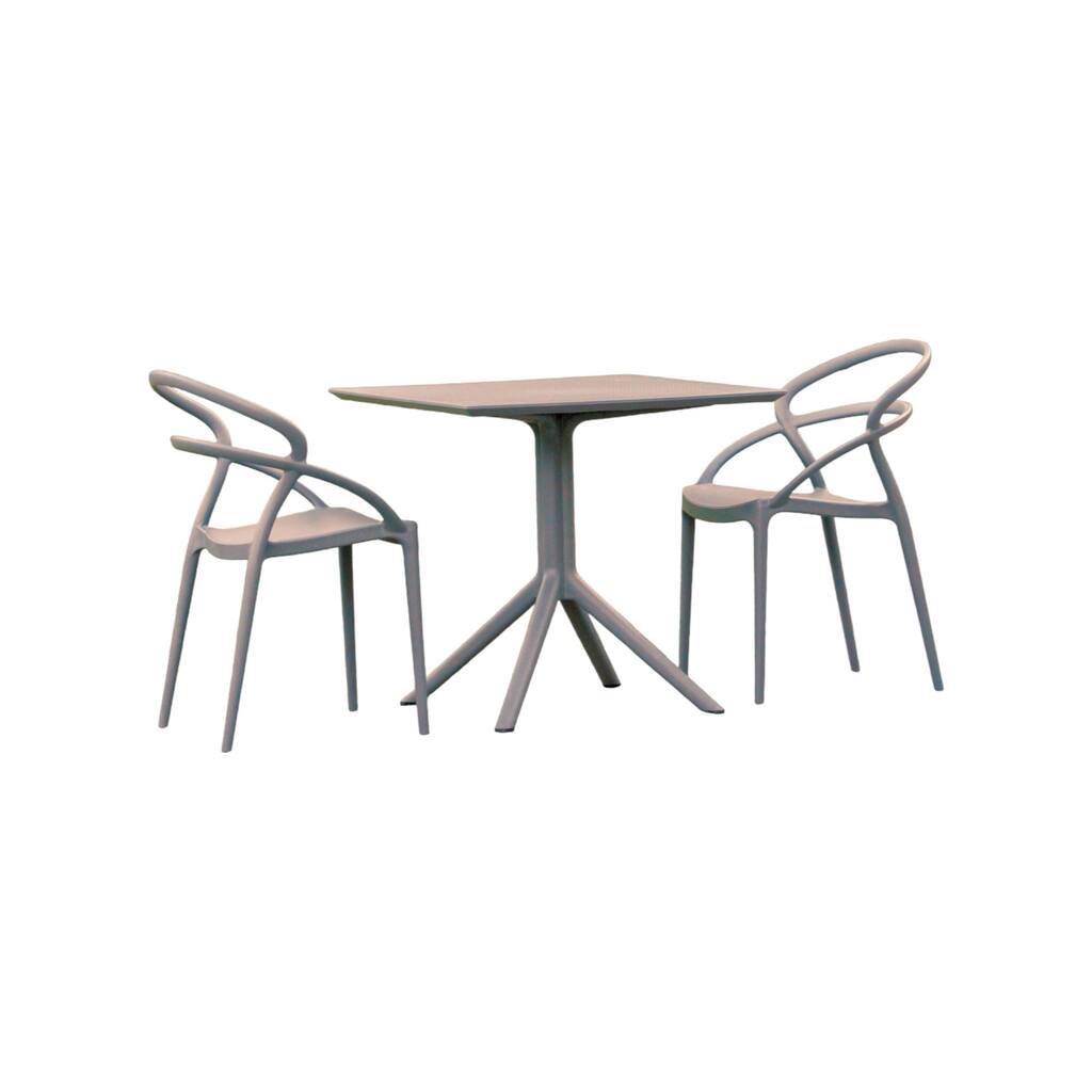 3-Piece Gray Outdoor Patio Dining Set with Stackable Chairs 32.25"