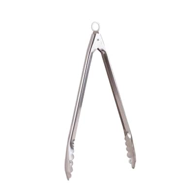 Spring Locking Kitchen Cooking Serving Food Barbecue Tongs, Scalloped Gripping Edge, Stainless Steel, 12-Inch, Set of 2