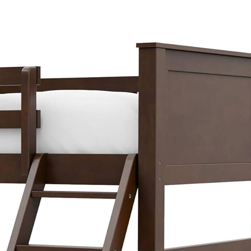 Zedy Twin over Full Bunk Bed with Ladder and Guardrails, Walnut Brown
