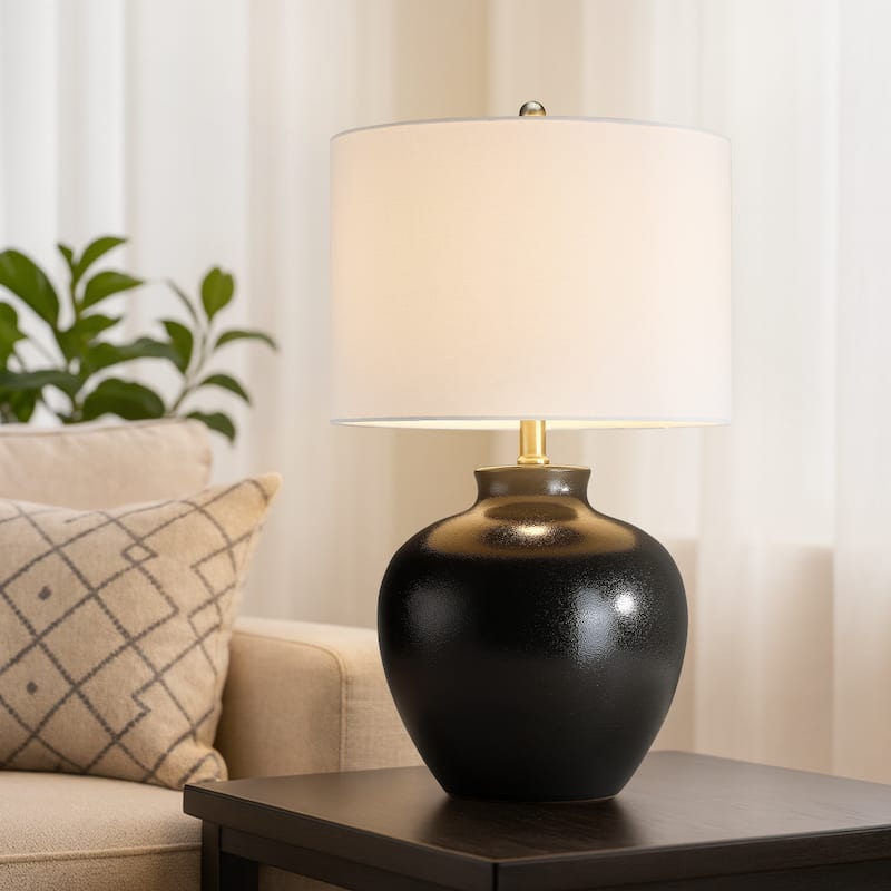 3-Way Ceramic Table Lamp with Drum Shade - 23 in. H