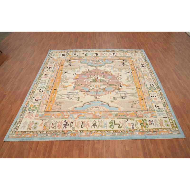 Hand Knotted Oriental 100% Wool Carpet Transitional Geometric Beige & Ivories Oushak Area Rug - 9' 11'' X 10' 1''