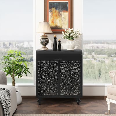 Accent Cabinet with Carved Doors, Sideboard Buffet Cabinet with Adjustable Feet, Storage Cabinet with Embossed Pattern