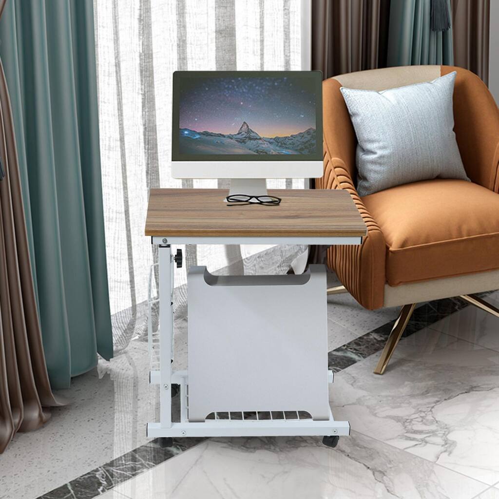 Height Adjustable Sofa Side Table With Storage Basket
