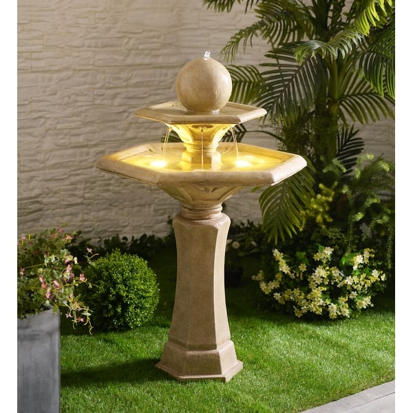 slide 2 of 11, Alonzo Outdoor 2-Tier Floor Fountain - Sandstone Brown