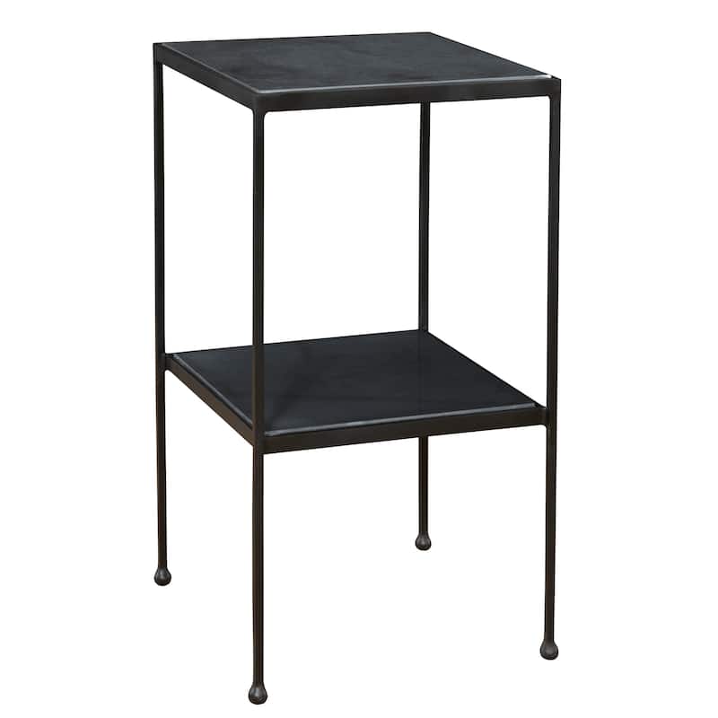 2 Tier Square Marble Top Side Accent Table - 25" - Black