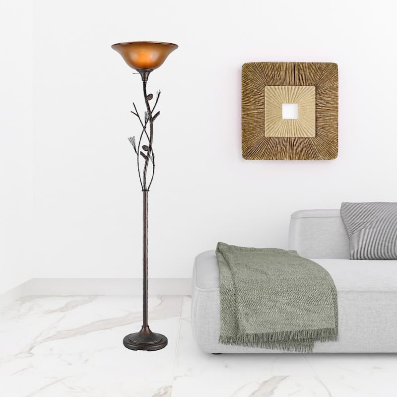 72'' Rustic Amber Torchiere Floor Lamp with Frosted Glass Dome Shade - 16" x 16" x 72"