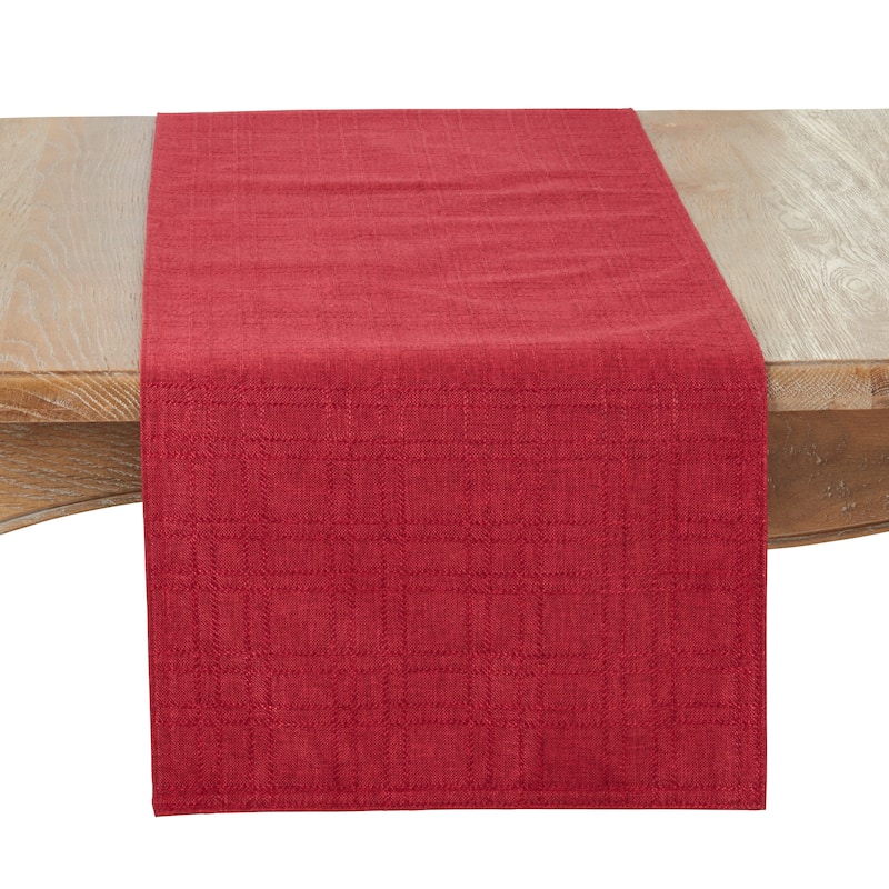Refined Stitched Plaid Table Runner - 16"x120" - Burgundy
