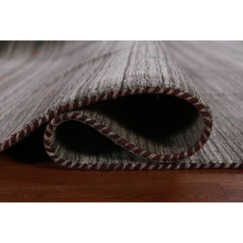 Hand Knotted Oriental 100% Wool Carpet Tribal Stripe Greys & Charcoal Gabbeh Area Rug - 9' 9'' X 8' 1''