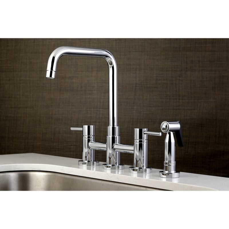 Kingston Brass Concord Two-Handle Bridge Kitchen Faucet with Brass Sprayer