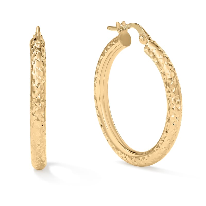Clover 14K Yellow Gold Diamond-Cut Round Hoop Earrings 3mm (16mm-36mm) - 26mm