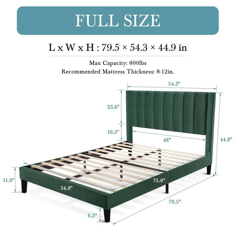 Velvet Upholstered Platform Bed Frame with Headboard