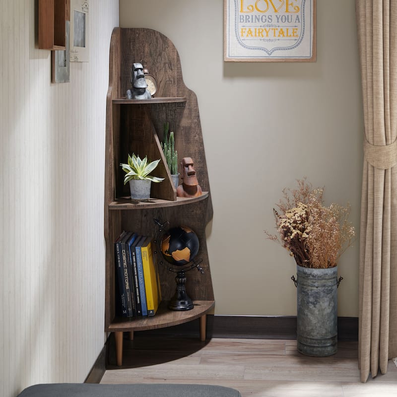 Arissa Modern 3-Tiered Shelves Corner Bookcase with Split Middle Shelf by Furniture of America
