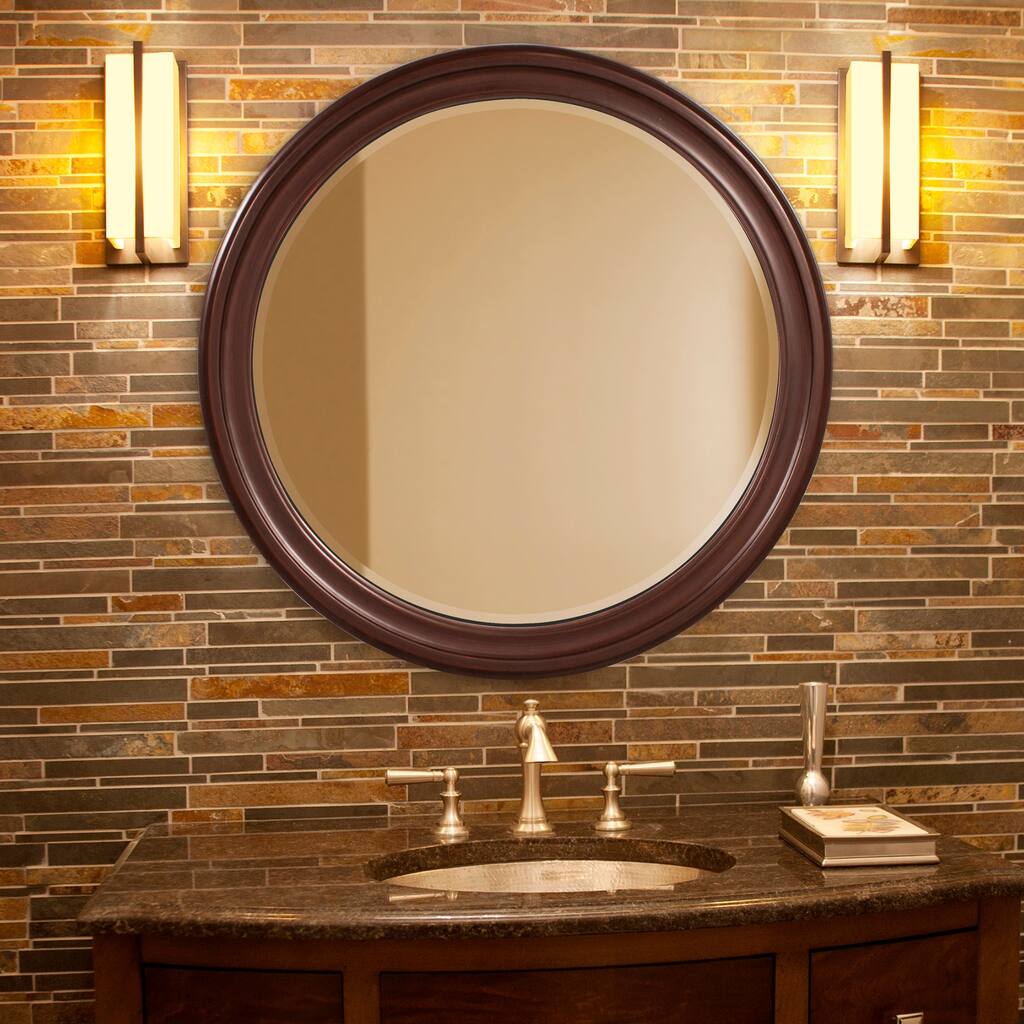 Allan Andrews Round Brown Wood Framed Wall & Accent Mirror - 36"D