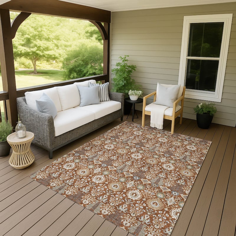 Machine Washable Indoor/ Outdoor Traditional Xander Chantille Rug - Paprika - 5' x 7'6"