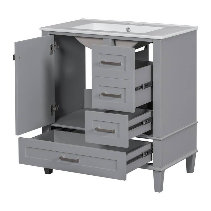 30" Bathroom Vanity with Ceramic Sink, a Soft Closing Door and 3 Drawers