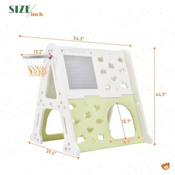 5-in-1 Toddler Climber Basketball Hoop Set, Kids Climber Playset With Tunnel Climber Whiteboard Building Block Baseplates