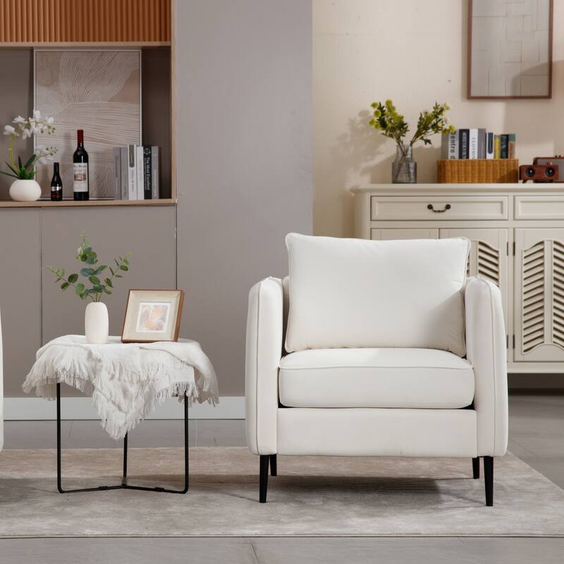 Accent Chair for Living Room, Velvet Comfy Single Sofa Chair Mid-Century Modern Armchair with 1 Pillow and Metal Legs