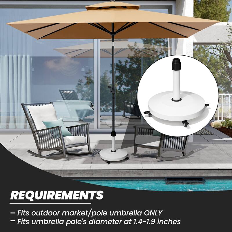 55 lbs Patio Market Umbrella Base Stand Cement/Concrete Weights Base Holder with Wheels - Dia. 18.9" x 18.1" high