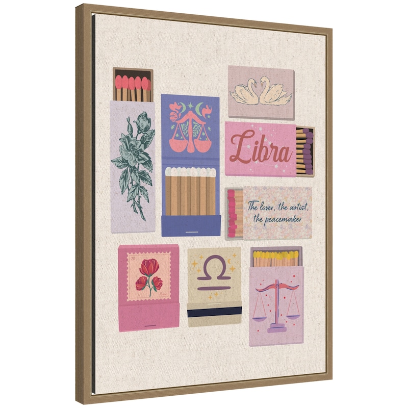 Kate and Laurel Libra Matchbooks Linen FC by Megan Ryan Framed Canvas Wall Art Print - 18x24