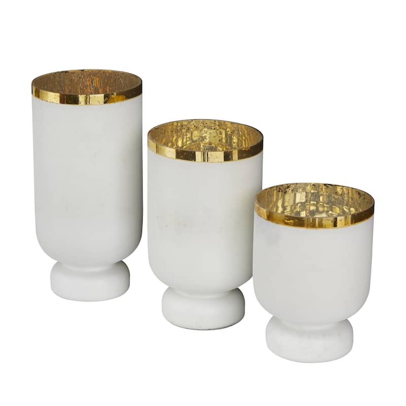 Glass Pillar Hurricane Lamp with Ombre Effect and Gold Interior - Set of 3 Silver, White, Blue - Roche River Decor