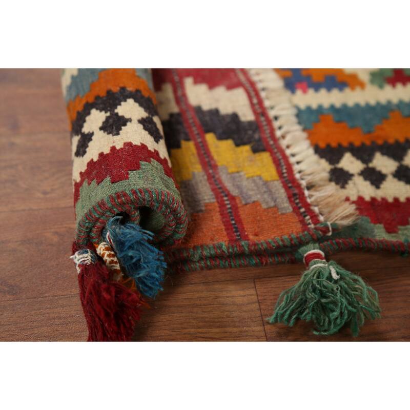 Vegetable Dye Kilim Qashqai Persian Vintage Runner Rug - 4'2"x 12'8"