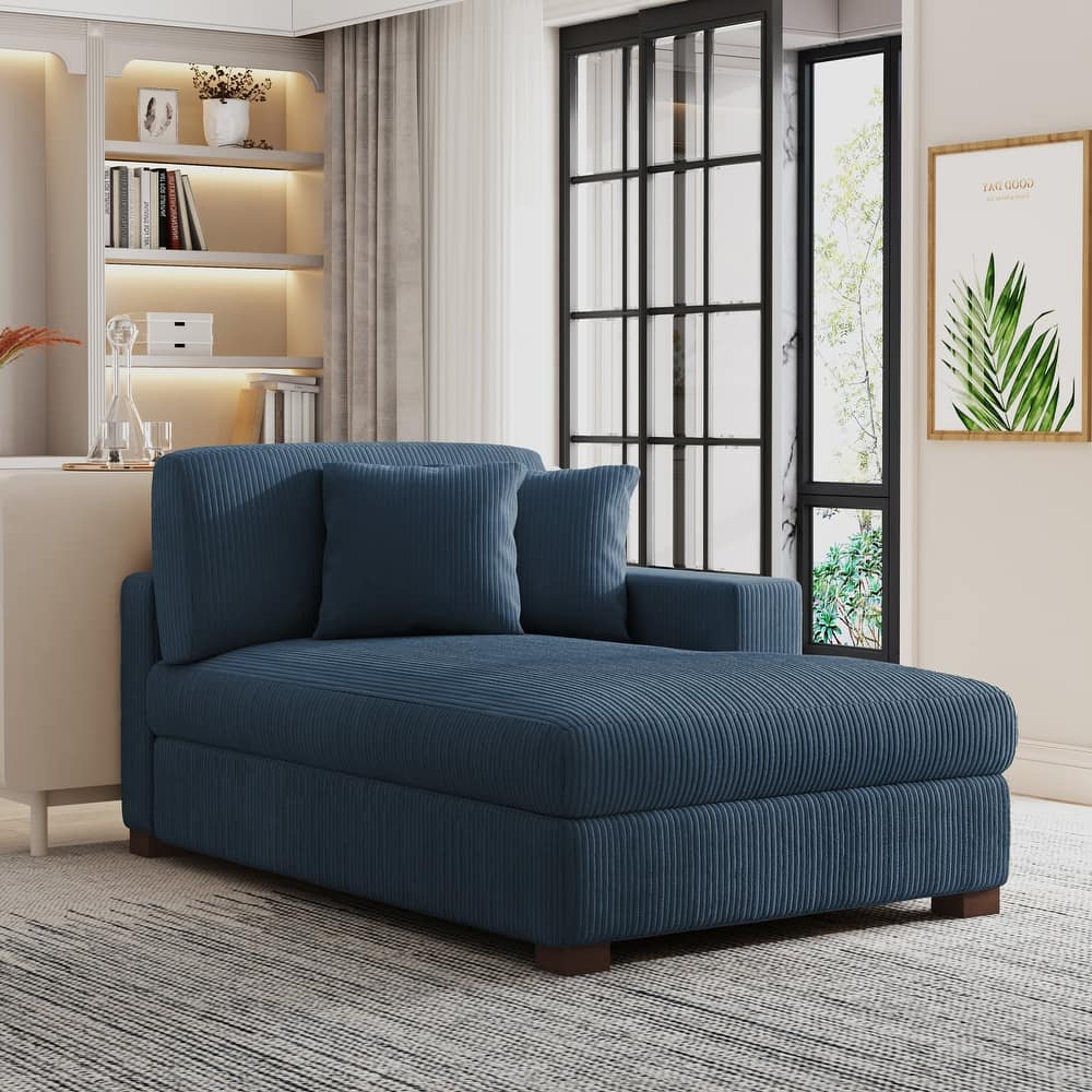 Modern Corduroy Indoor Chaise Lounge Couch with Pillows