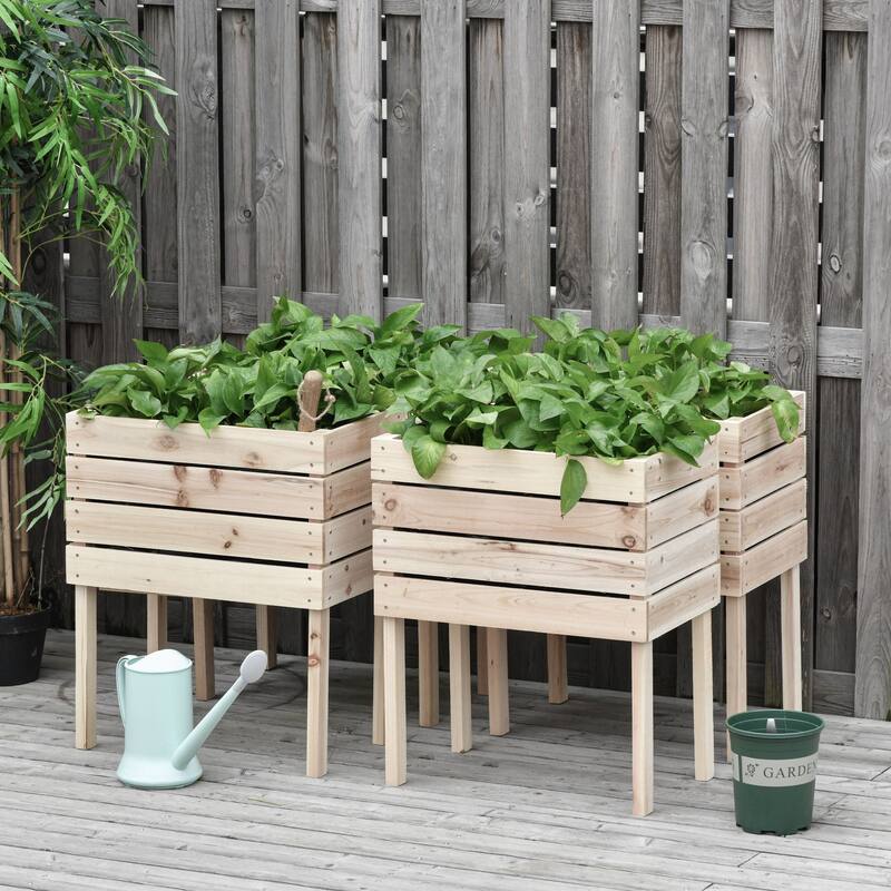 4-Piece Indoor/Outdoor Elevated Garden Planter Box with Drainage Bag