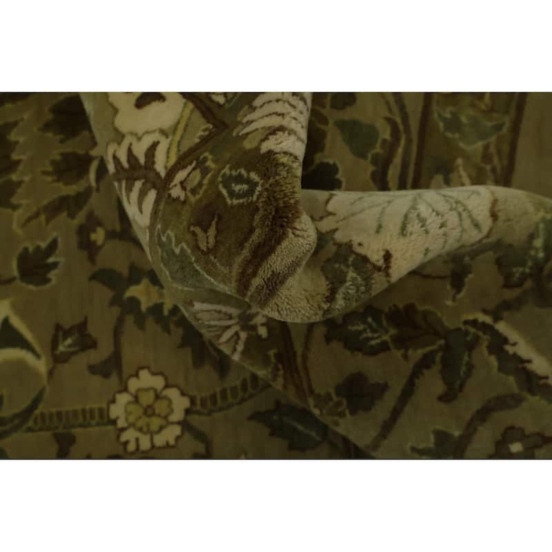 Hand Knotted Oriental 100% Wool Carpet Traditional Traditional Green Agra Area Rug - 13' 10'' X 10' 0''