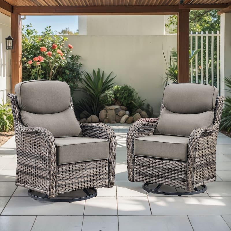 Gymojoy Patio Swivel Glider Chair Set with 6" Ultra-Plush Cushions - Waterproof Olefin Fabric, All-Weather Rattan