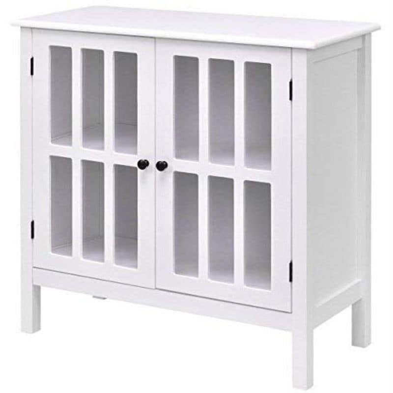 White floor cabinet on sale with glass doors