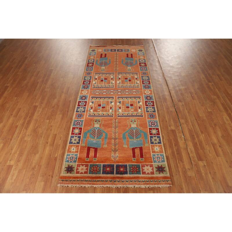 Hand Knotted Oriental 100% Wool Carpet Traditional Tribal Oranges & Rust Heriz (serapi) Runner Rug - 10' 3'' X 4' 0''