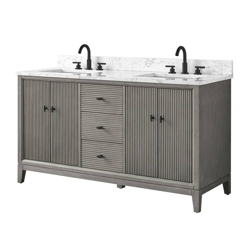 Vanity Art 60" Freestanding Bathroom Vanity with Engineered Marble Top and Sinks