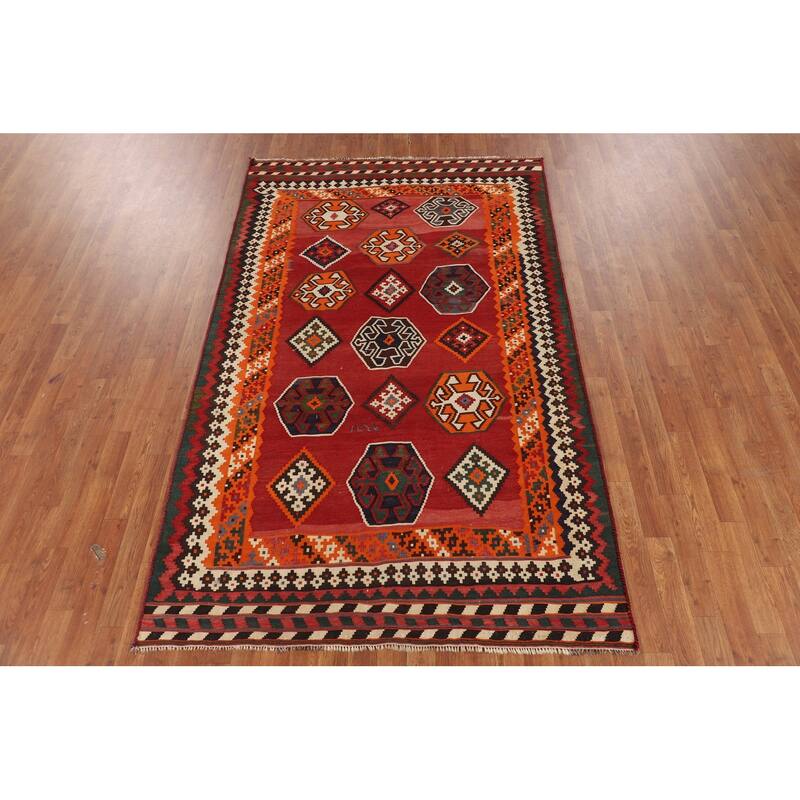 Kilim Qashqai Persian Vintage Area Rug Hand-Woven Bedroom Wool Carpet - 4'10"x 8'1"