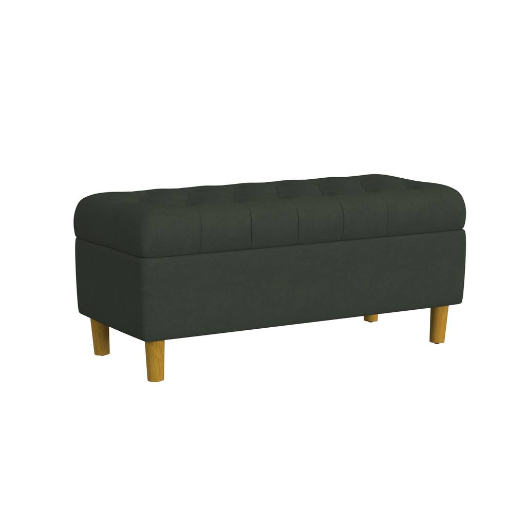 Sol Storage Bench Ottoman, Forest Green Soft Velvet, Brown, 40 Inch