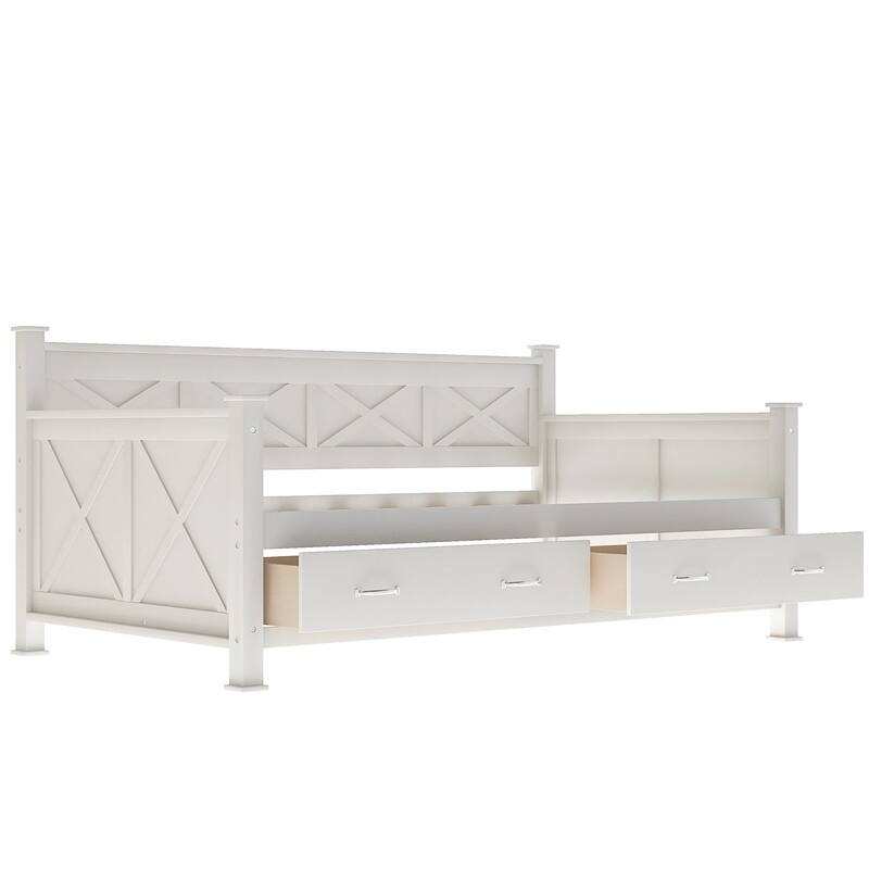 Farmhouse Style Solid Wood Daybed,Twin Size Sofa Bed with 2 Drawers（2 Colors）