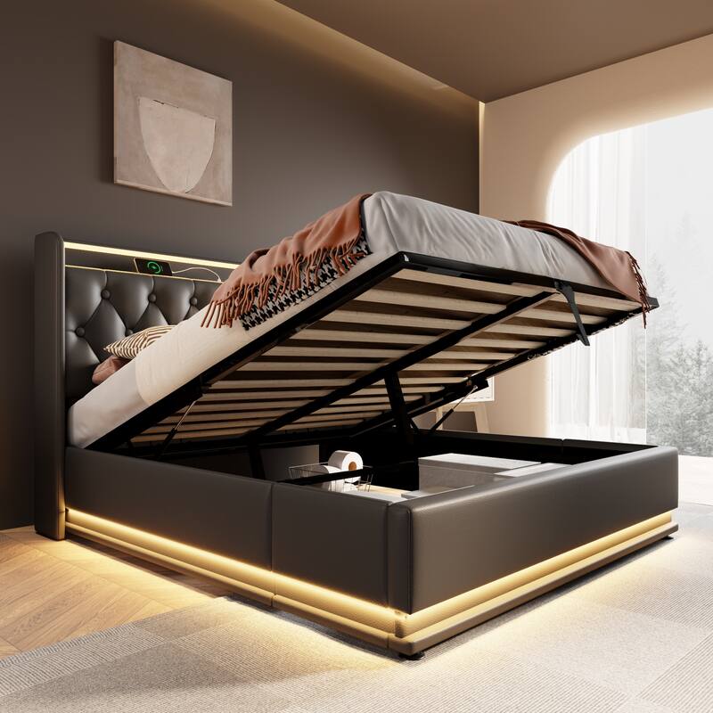 Upholstered Bed with LED Function and USB Charging