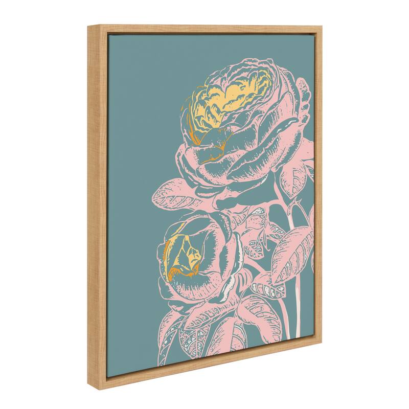 Kate and Laurel Sylvie Floral Teal Framed Canvas by Apricot and Birch