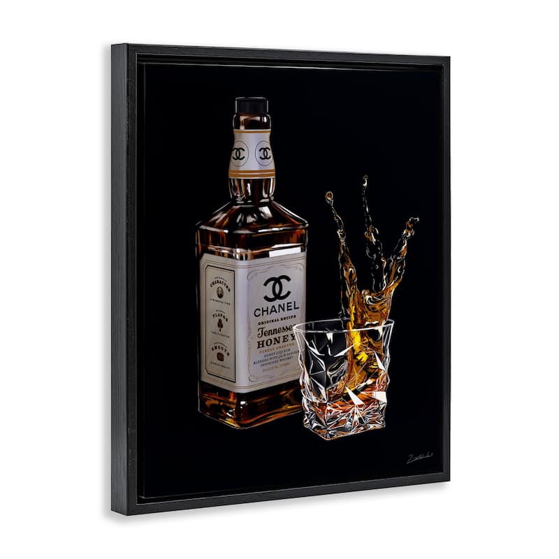 Stupell Splashing Liqueur Glam Whiskey Bottle Floating Framed Canvas Wall Art, Design by Ziwei Li