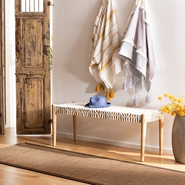 slide 2 of 31, SAFAVIEH Bandelier Wood and Leather Bench. - 47" W x 16" D x 19" H