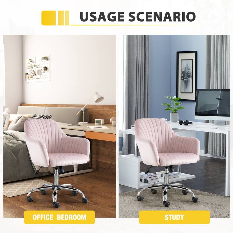 Modern Velvet Accent Chair with Adjustable Height and Rolling Casters