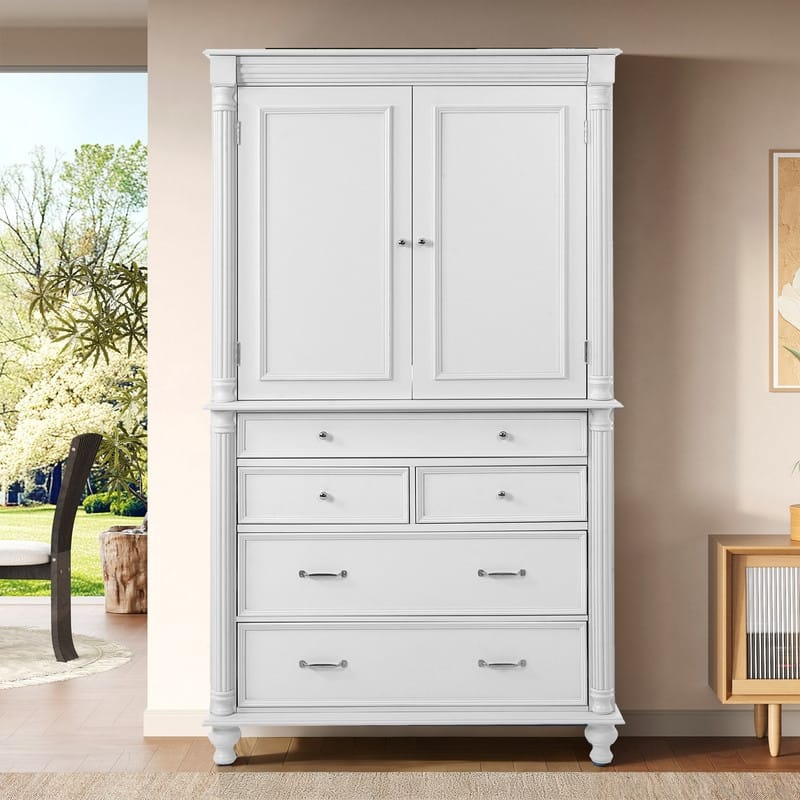 Farmhouse 77.3" Tall Kitchen Pantry Cabinet with 5 Drawers, 6 Door Shelves, 2 Adjustable Shelves