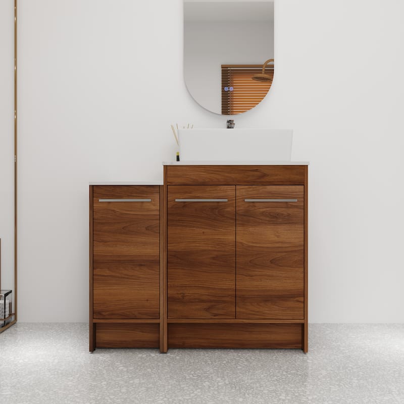 Bathroom Vanity With Sink In 24/36/48/60 Inch, Freestanding Bathroom Vanity With Soft Close Door - 35.4"W x 18.9"D - Brown Ebony -110
