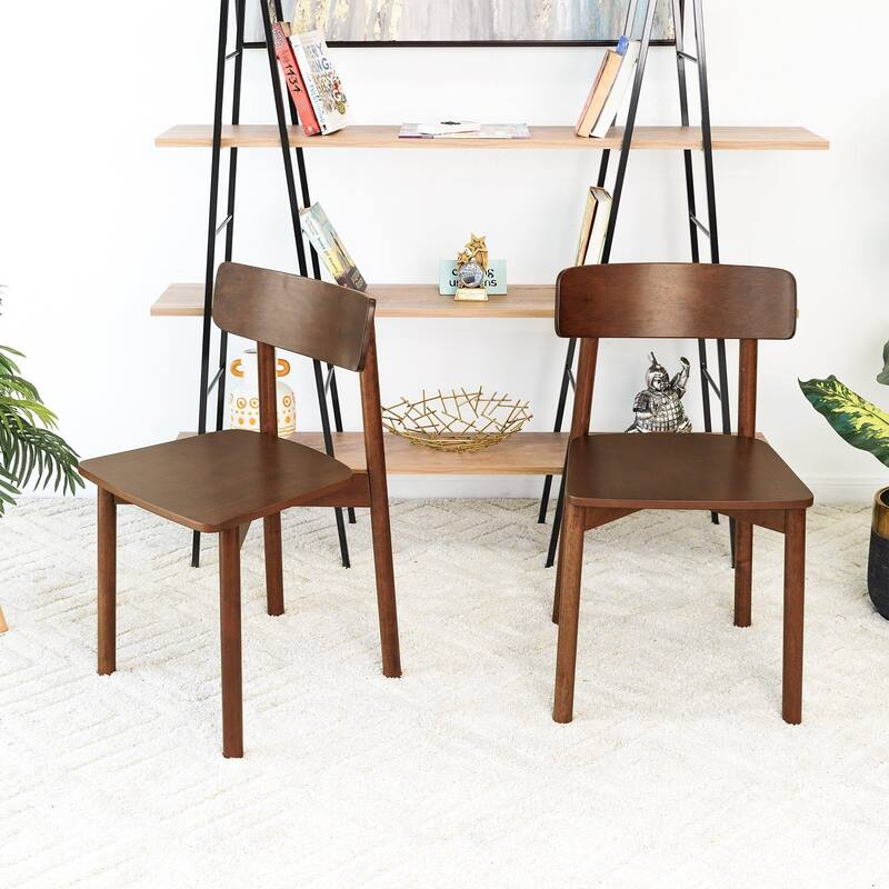 GDFStudio - Mid-Century Modern Solid Wood Dining Chair Set with Contoured Seat Design and Curved Backrest, Set of 2 - 17.7"