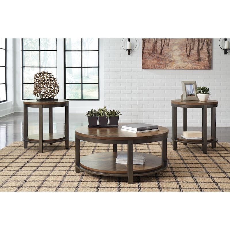 Roybeck Table (Set of 3) - Light Brown/Bronze - 38" W x 38" D x 18" H