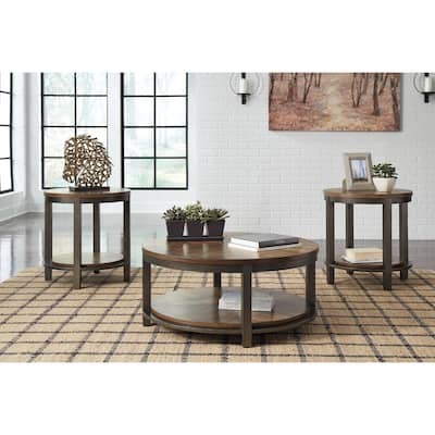 Roybeck Table (Set of 3) - Light Brown/Bronze - 38" W x 38" D x 18" H