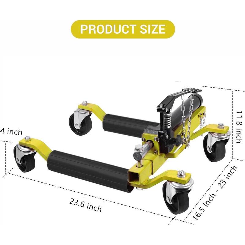 2-Pack Heavy-Duty Car Wheel Dolly and Jack Set 1500-lb Capacity with Ratcheting Foot Pedal and Casters Yellow