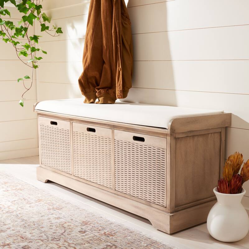 SAFAVIEH Fiorello 3-Drawer with Cushion Storage Bench - 47.3" W x 15" L x 19" H - 47Wx15Dx19H