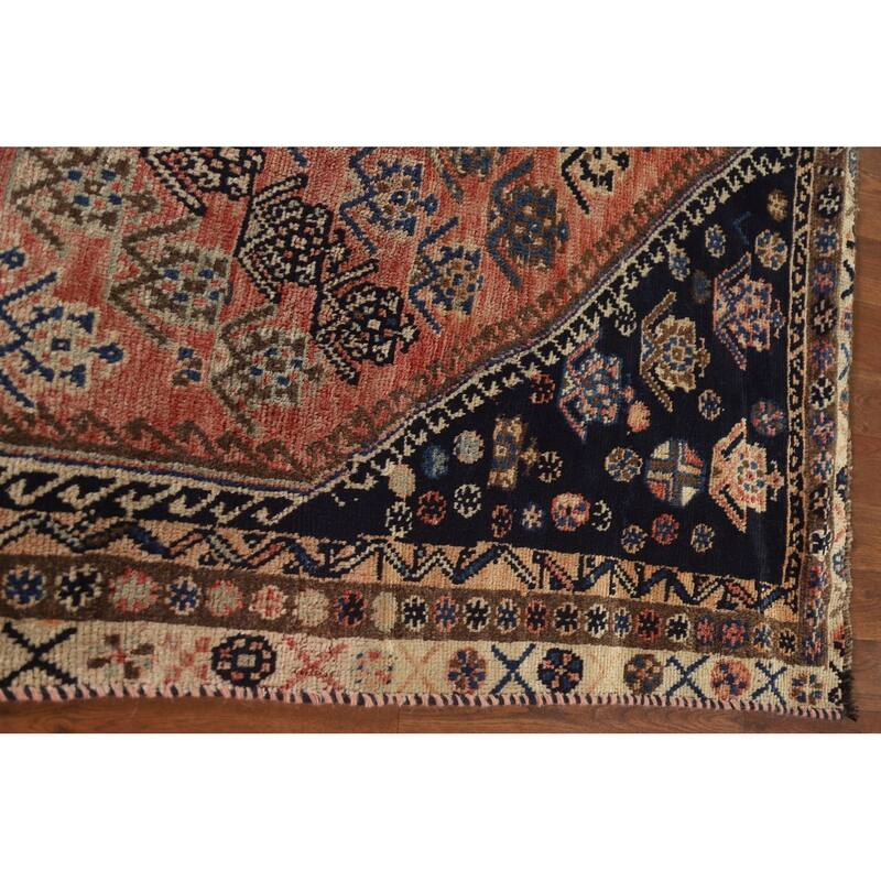 Vegetable Dye Shiraz Persian Antique Area Rug Hand-knotted Wool Carpet - 4'10"x 7'7"