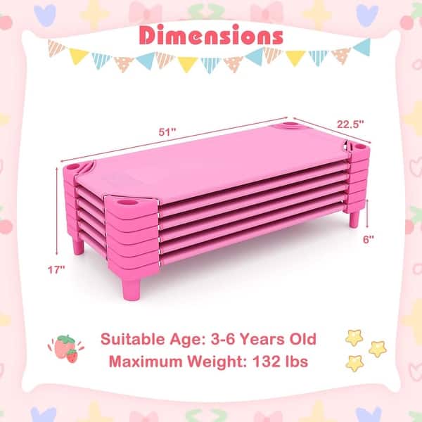 6-Pack Stackable Kids Naptime Cot Toddler Daycare Cots Rest Mat